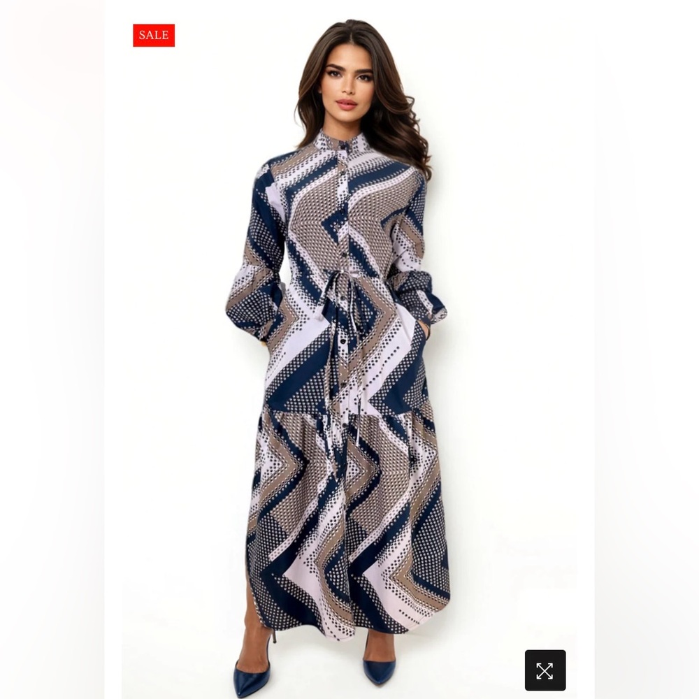 N by Nancy Elegant Long Sleeve Geometric Dress Size Medium